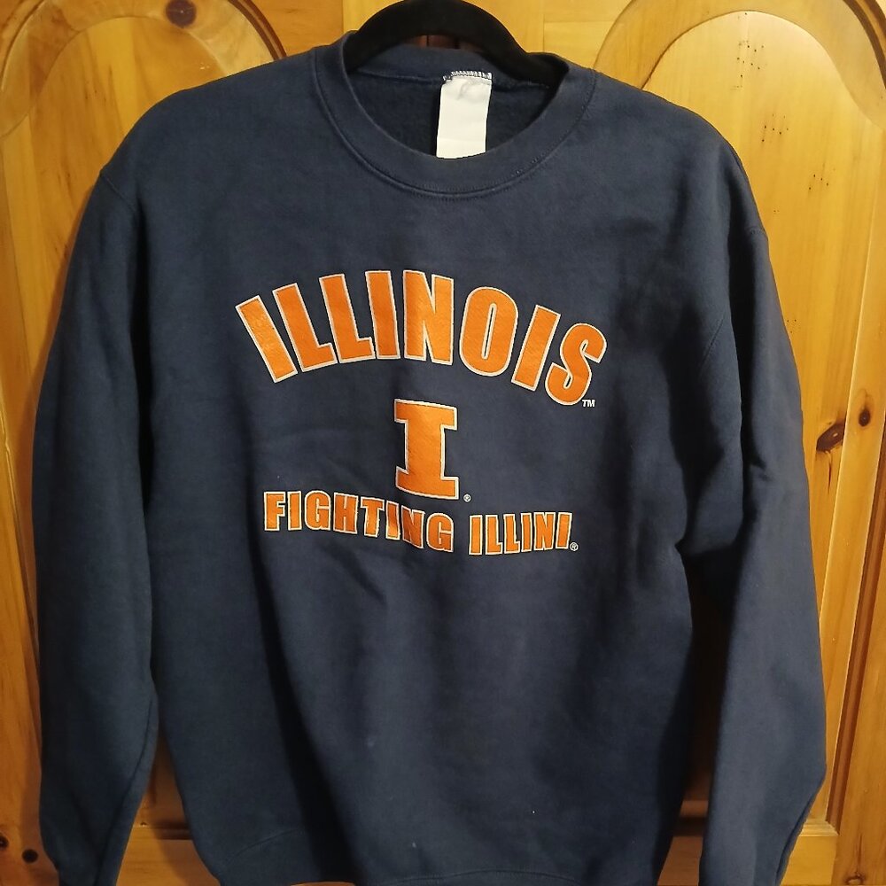 Vintage Illinois Fighting Illini NCAA Crewneck Sweatshirt, Small, Navy